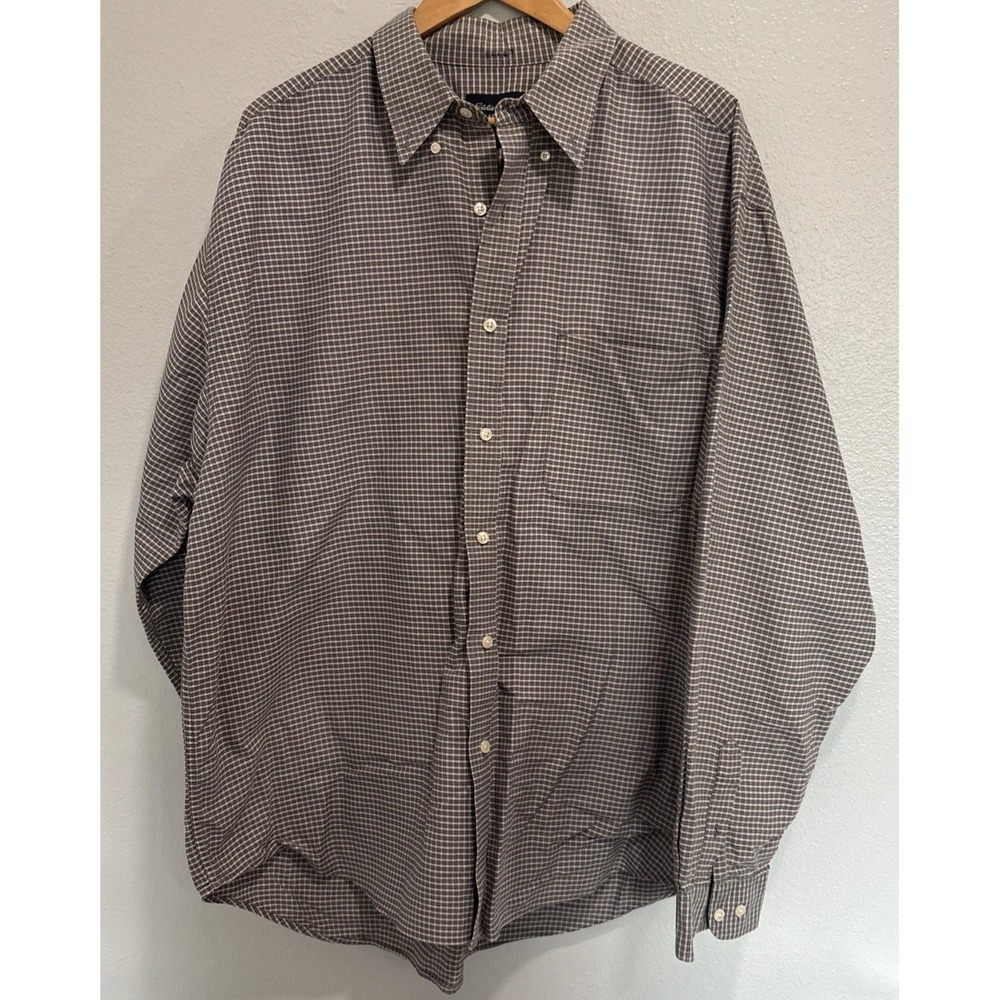 Eddie Bauer Shirt Men's XL Gray Plaid Button Down Collared Long Sleeve Pocket